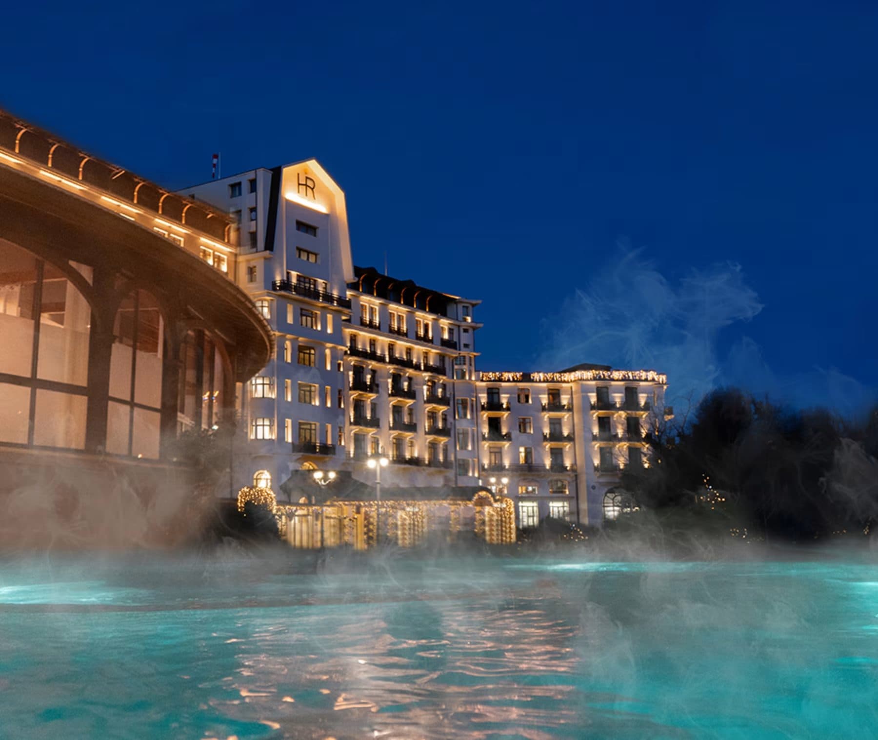 The outdoor hydro circuit at blue hour