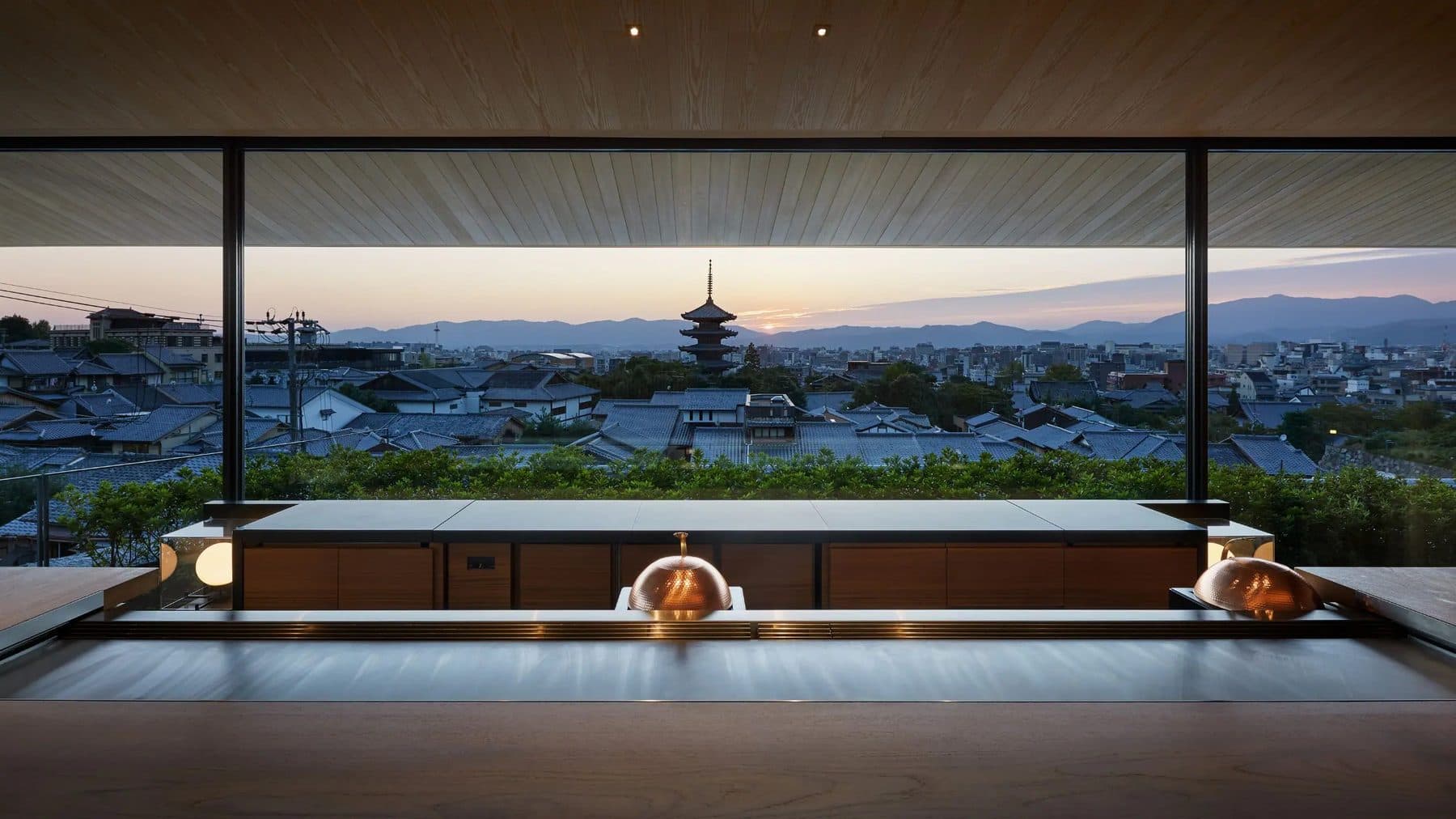 The Yasaka teppanyaki counter at dusk